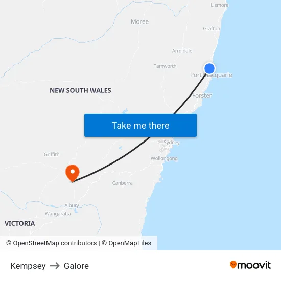 Kempsey to Galore map