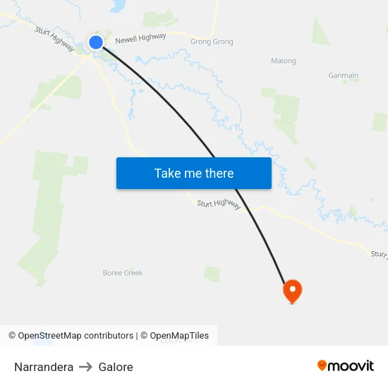 Narrandera to Galore map