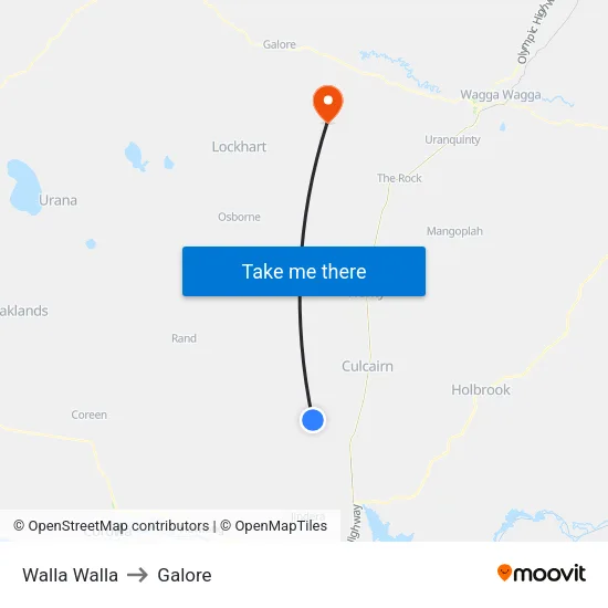 Walla Walla to Galore map