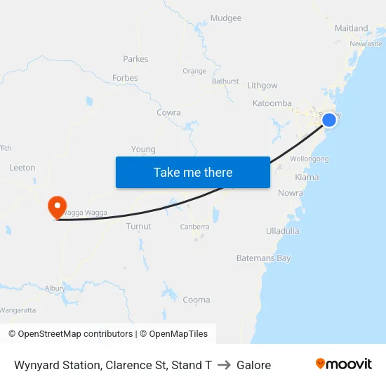 Wynyard Station, Clarence St, Stand T to Galore map