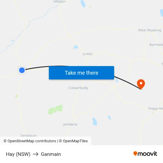 Hay (NSW) to Ganmain map