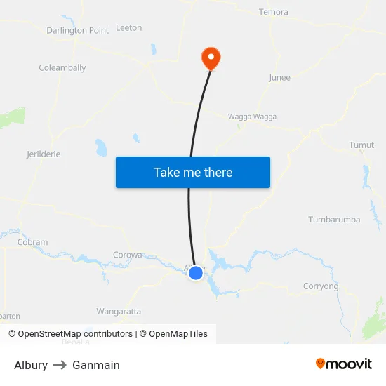 Albury to Ganmain map