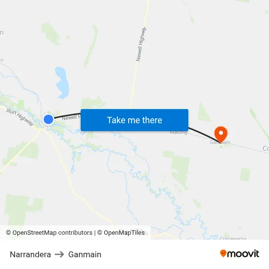 Narrandera to Ganmain map
