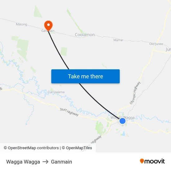 Wagga Wagga to Ganmain map