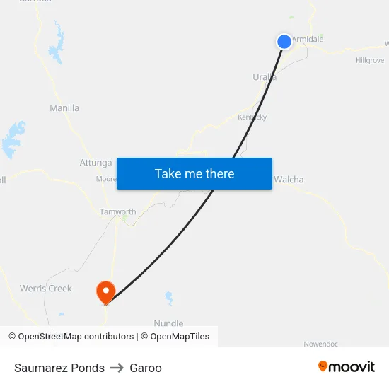 Saumarez Ponds to Garoo map
