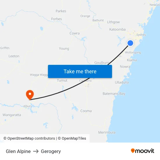 Glen Alpine to Gerogery map
