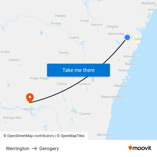 Werrington to Gerogery map