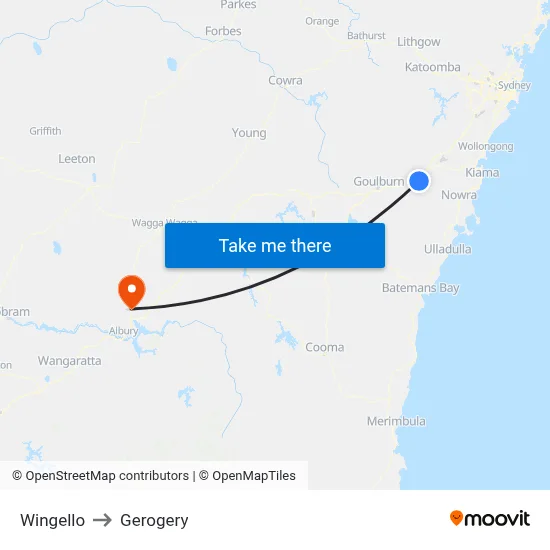 Wingello to Gerogery map