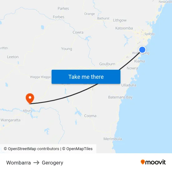 Wombarra to Gerogery map