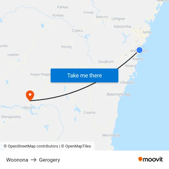 Woonona to Gerogery map