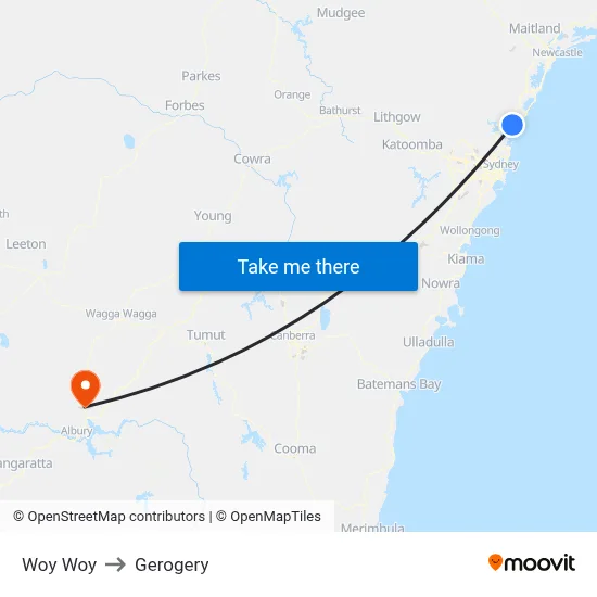 Woy Woy to Gerogery map