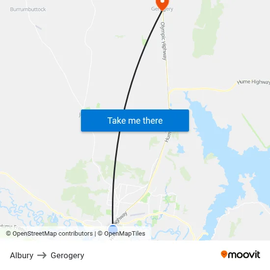 Albury to Gerogery map