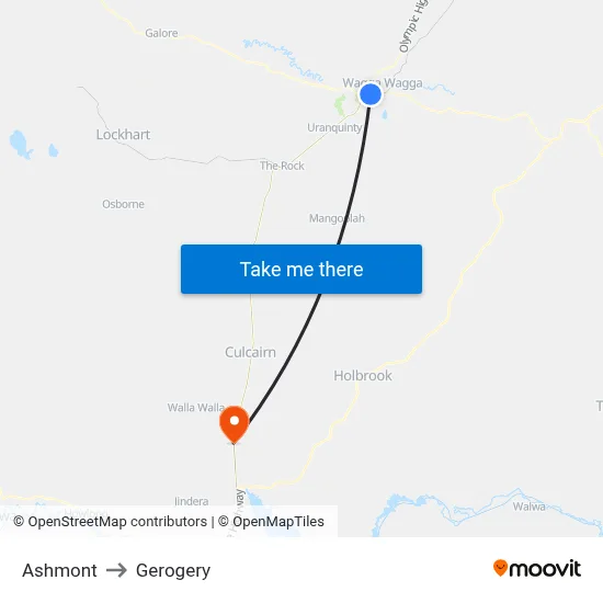 Ashmont to Gerogery map