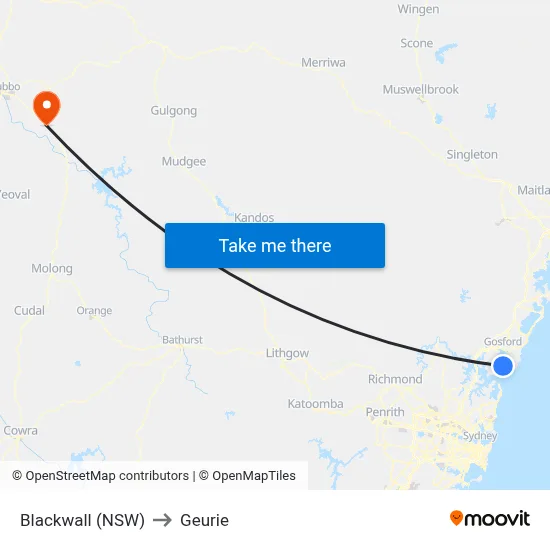 Blackwall (NSW) to Geurie map