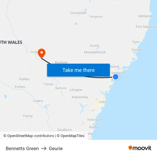 Bennetts Green to Geurie map