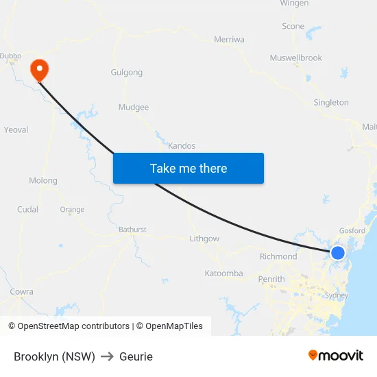 Brooklyn (NSW) to Geurie map