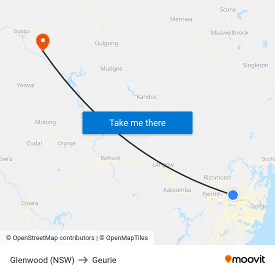 Glenwood (NSW) to Geurie map