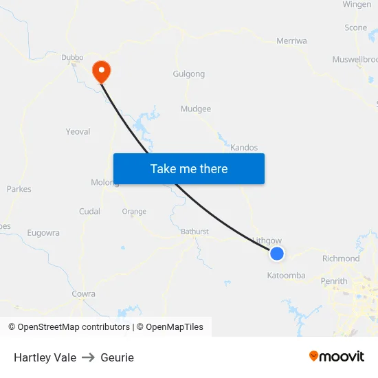Hartley Vale to Geurie map