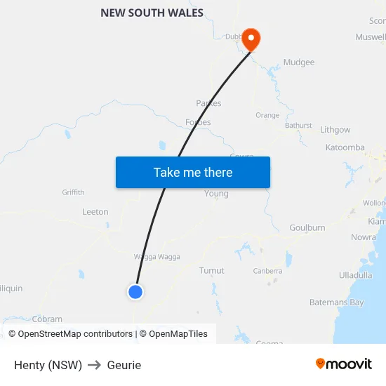Henty (NSW) to Geurie map