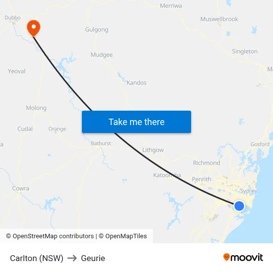 Carlton (NSW) to Geurie map
