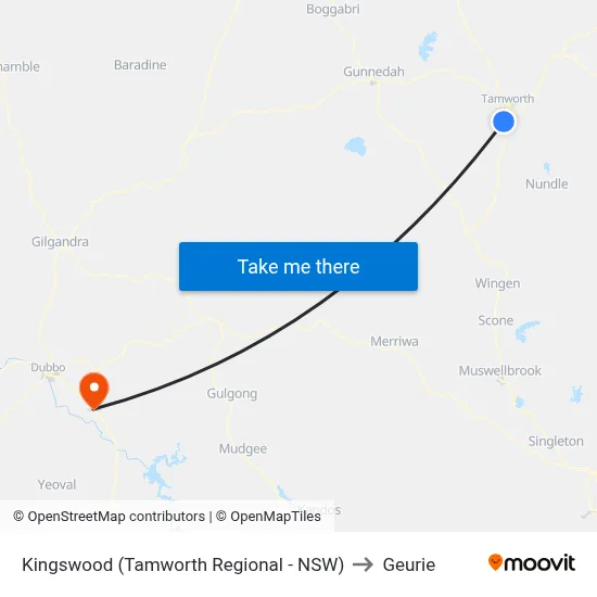 Kingswood (Tamworth Regional - NSW) to Geurie map