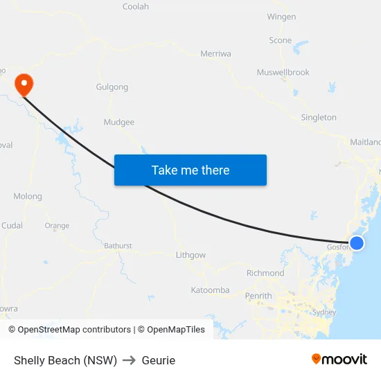 Shelly Beach (NSW) to Geurie map