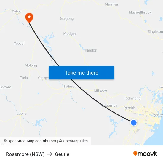 Rossmore (NSW) to Geurie map