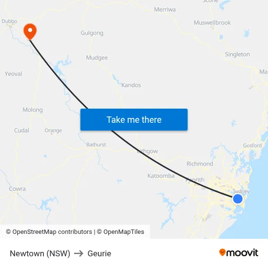 Newtown (NSW) to Geurie map