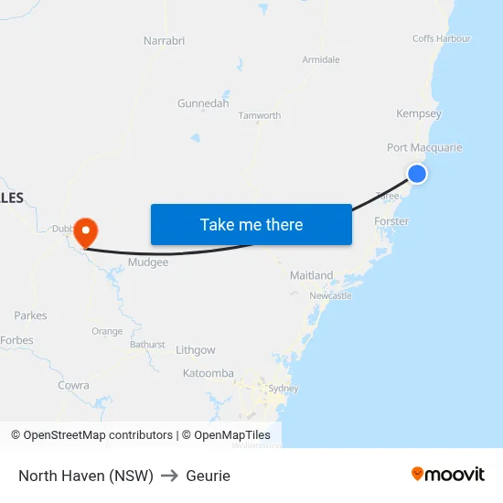North Haven (NSW) to Geurie map