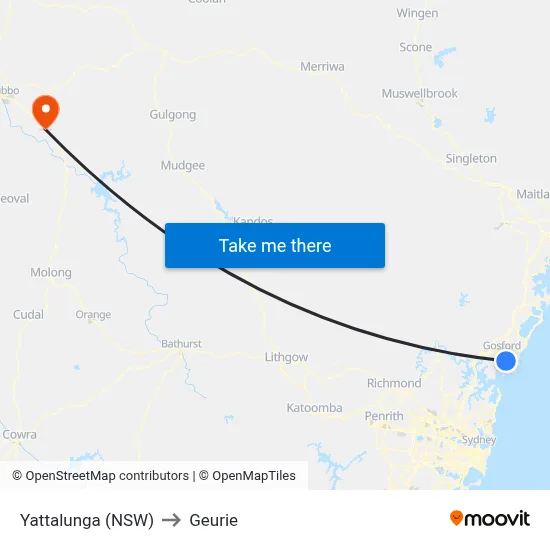 Yattalunga (NSW) to Geurie map