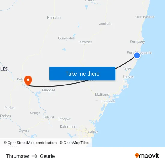 Thrumster to Geurie map