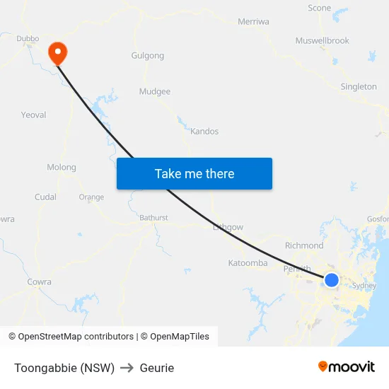 Toongabbie (NSW) to Geurie map