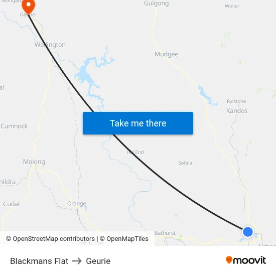 Blackmans Flat to Geurie map