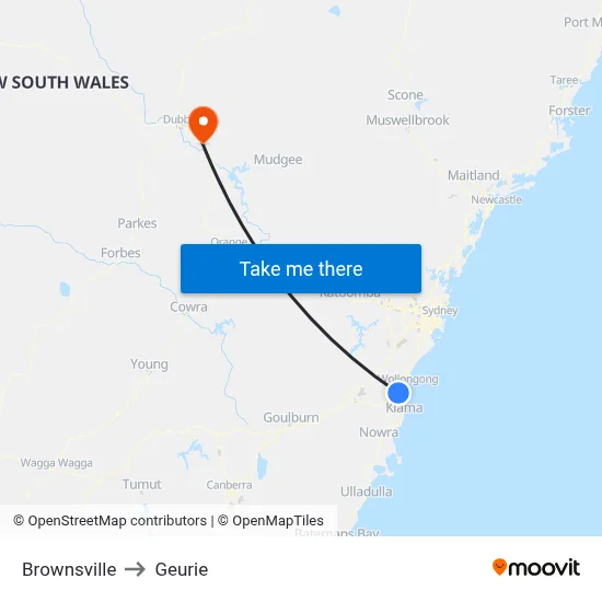 Brownsville to Geurie map