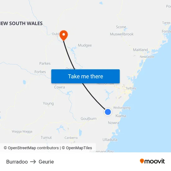 Burradoo to Geurie map