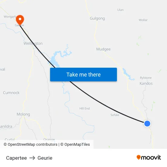 Capertee to Geurie map