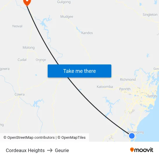 Cordeaux Heights to Geurie map