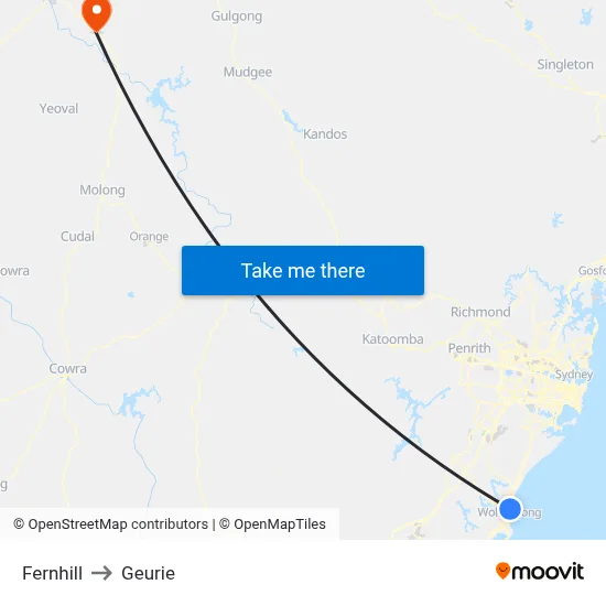 Fernhill to Geurie map