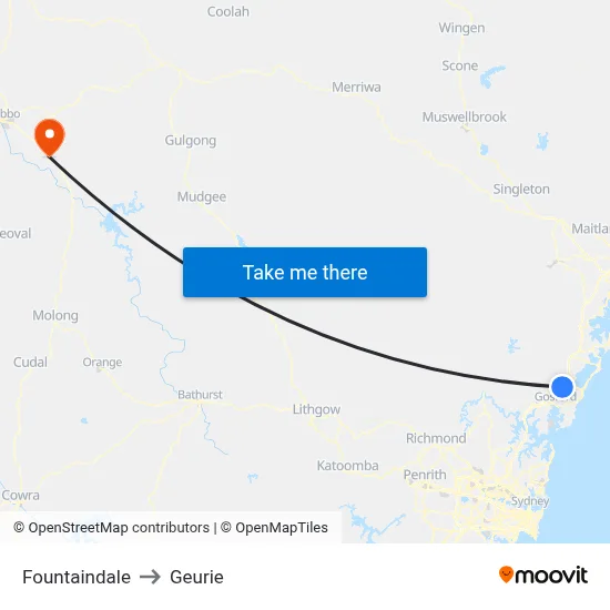 Fountaindale to Geurie map