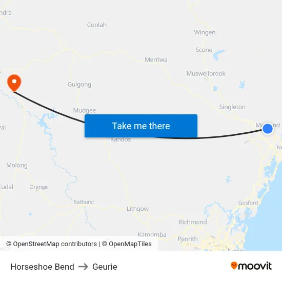 Horseshoe Bend to Geurie map