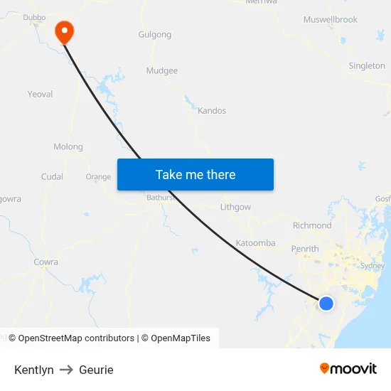 Kentlyn to Geurie map