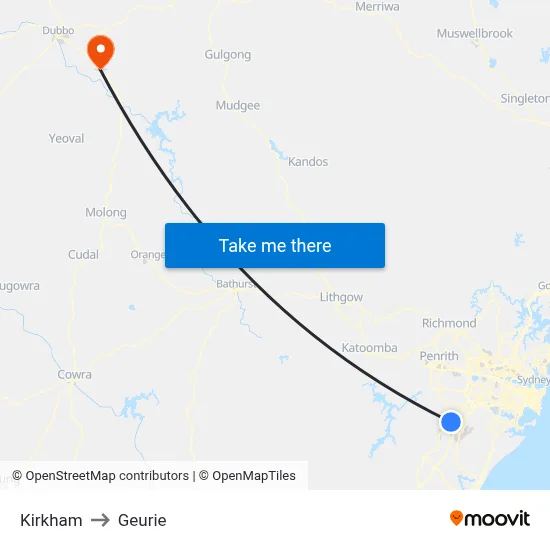 Kirkham to Geurie map