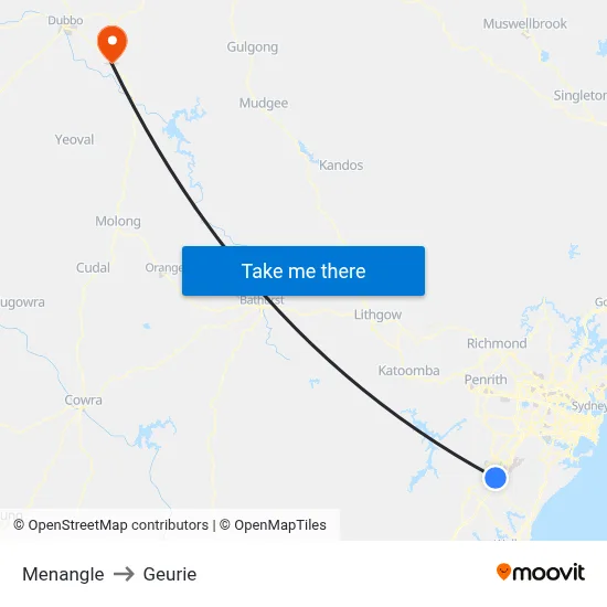 Menangle to Geurie map