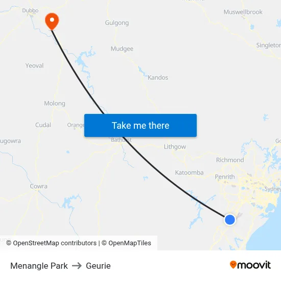 Menangle Park to Geurie map