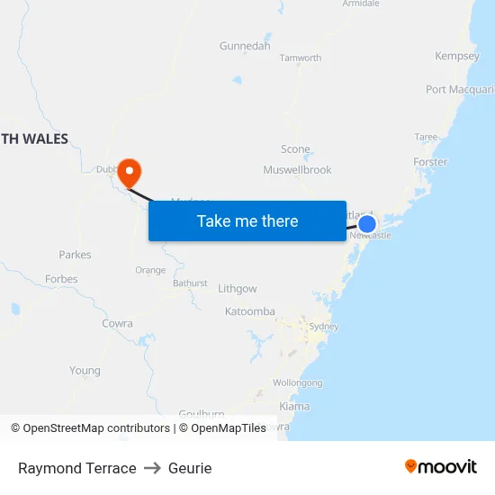 Raymond Terrace to Geurie map