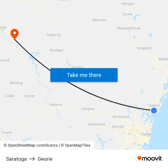 Saratoga to Geurie map