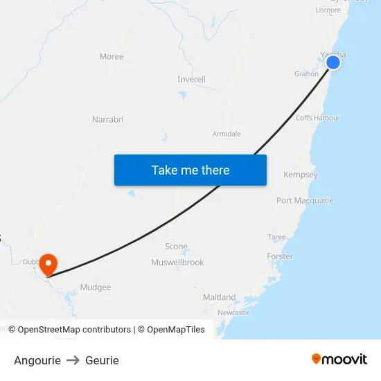 Angourie to Geurie map