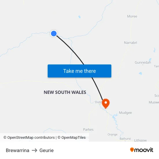 Brewarrina to Geurie map