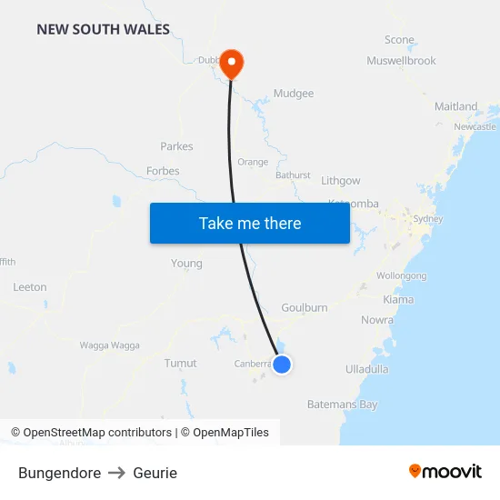 Bungendore to Geurie map