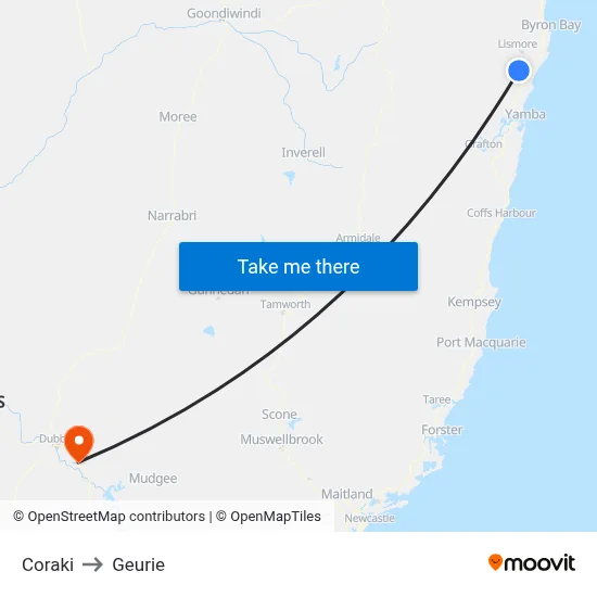 Coraki to Geurie map